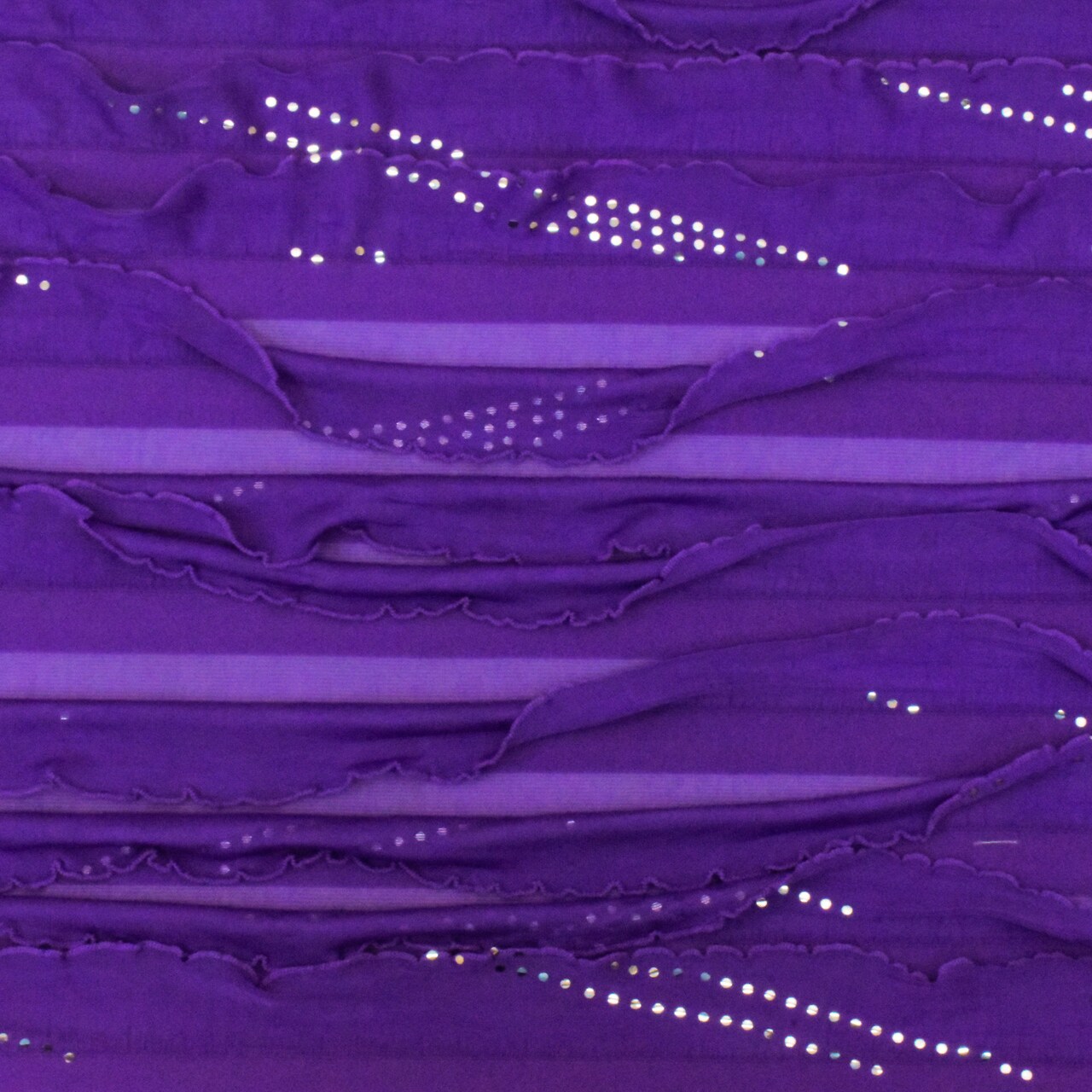 Ultra Purple-Silver Foil Dot Printed Stretch Poly Ruffle Knit Fabric By the Yard
